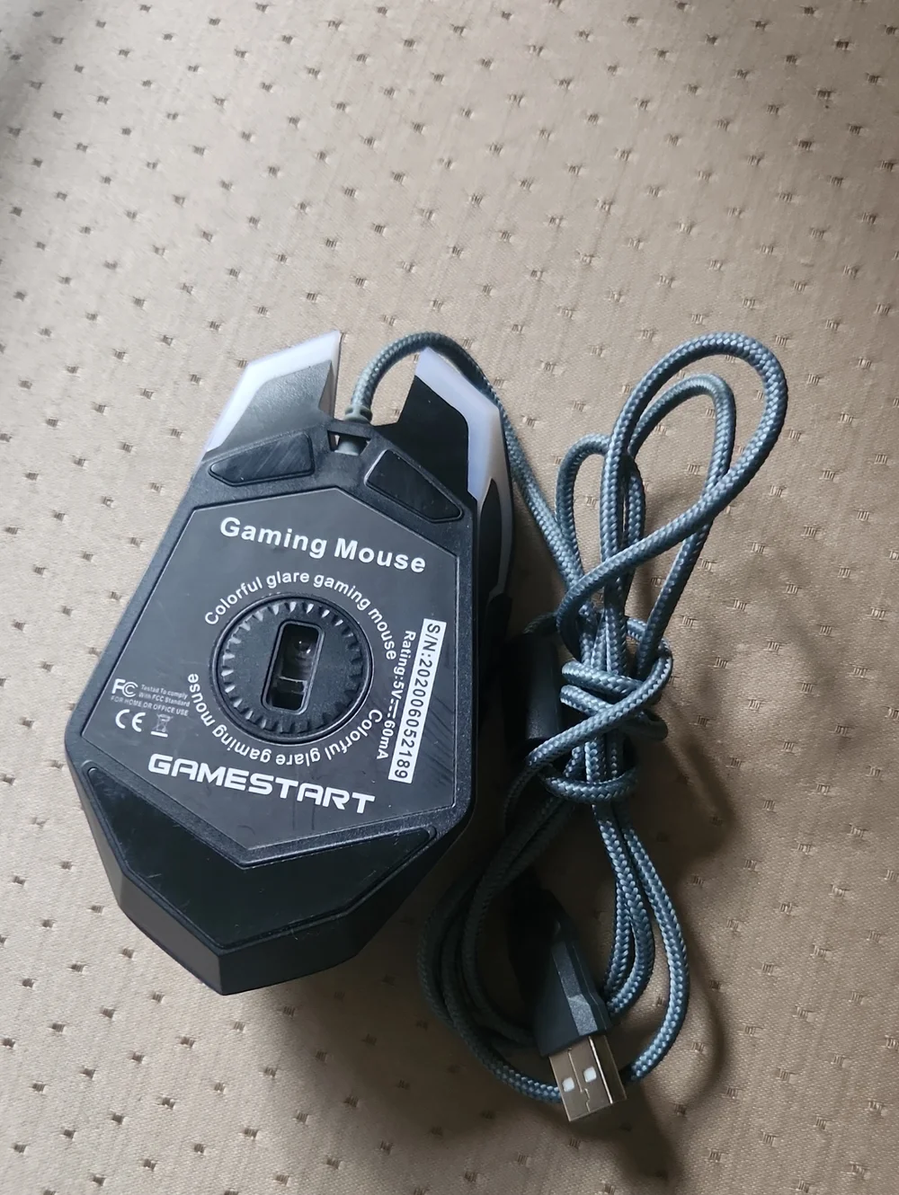 Wired Black Gaming Mouse with Blue Braided Cable